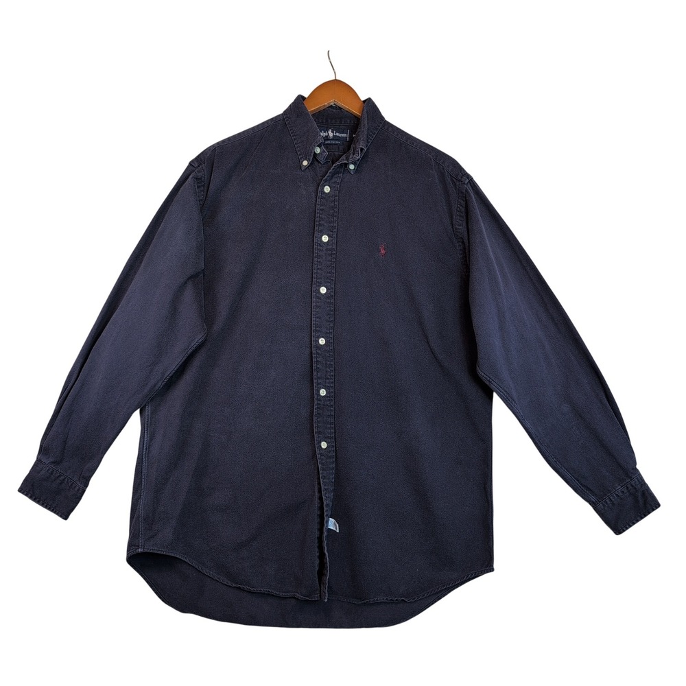 Polo Ralph Lauren Mens Md Navy Blue Cotton Twill Button Down Shirt Office